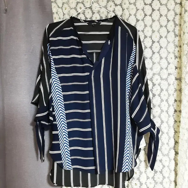 [BUNJANG] 2nd Floor Blue Stripe Ribbon Blouse / 2nd floor블루 스트라이프 셔츠