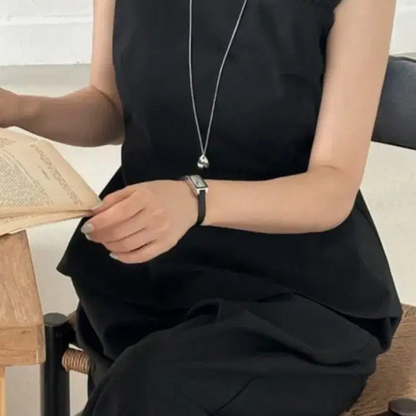 [BUNJANG] Black Peplum Sleeveless Pants Set - Size 88 / 블랙페블럼 나시바지세트88