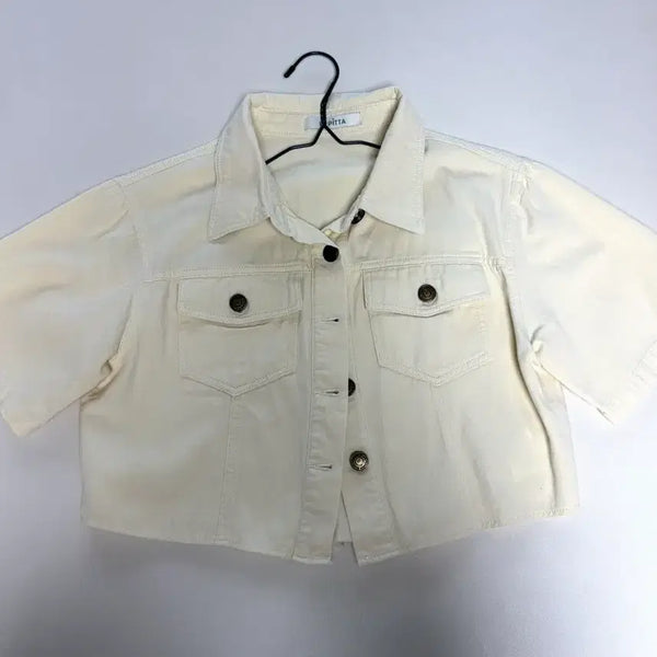 [BUNJANG] LE PITTA Cropped Denim Jacket Ivory / LE PITTA 크롭 데님 자켓 아이보리