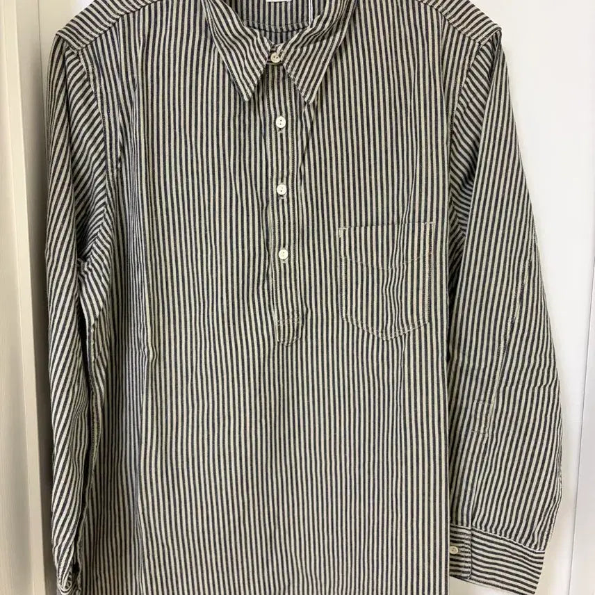 [BUNJANG] Levi's Vintage Clothing LVC Sunset Black Stripe Pullover Shirt / 리바이스빈티지클로딩 LVC 선셋 블랙 스트라이프 풀오버셔츠 L사이즈
