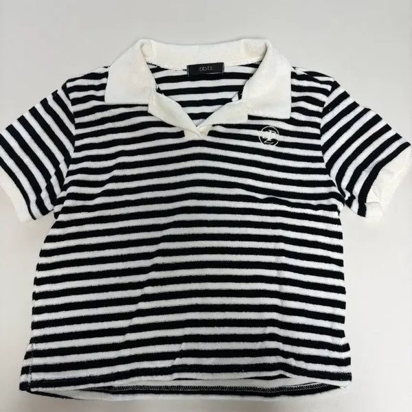 [BUNJANG] Stripe Terry Short Sleeve Polo T-Shirt / 스트라이프 테리 반팔 카라티