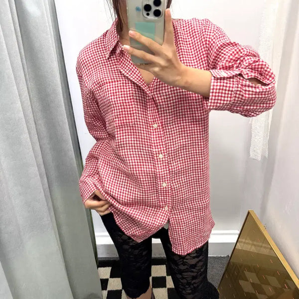 [BUNJANG] Ralph Lauren Red Check Custom Fit Linen Shirt / 랄프로렌 레드 체크 커스텀핏 린넨 셔츠