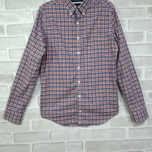 [BUNJANG] Tommy Hilfiger Men's Slim Fit Navy Red Check Button-Down Shirt (Size S) / 타미힐피거 남성 체크 셔츠 S 슬림핏 네이비 레드 체크