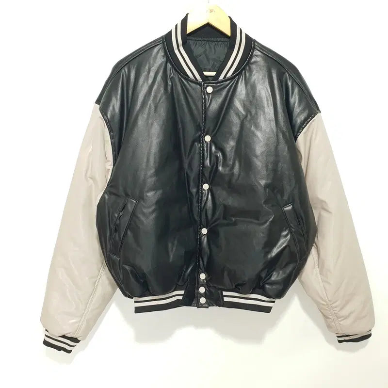 [BUNJANG] Dangdangirl Leather Varsity Stadium Jacket / 당당걸 레더 바시티 스타디움 자켓 F_W0816