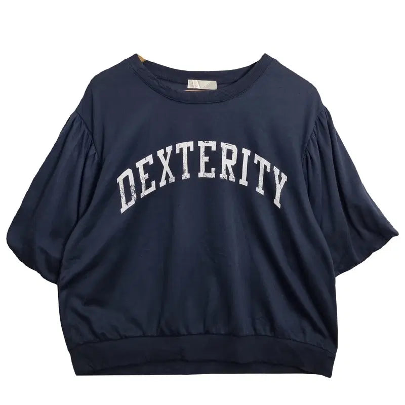 [BUNJANG] JPN Navy Cropped Boxy Fit Short Sleeve Sweatshirt [L] / JPN 네이비 크롭 박시핏 반팔 맨투맨 [L] 오버핏 반팔티