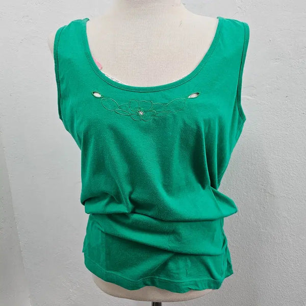 [BUNJANG] Sleeveless Cotton T-Shirt Women's Green Size 66 / 민소매 티 여 66 J6559