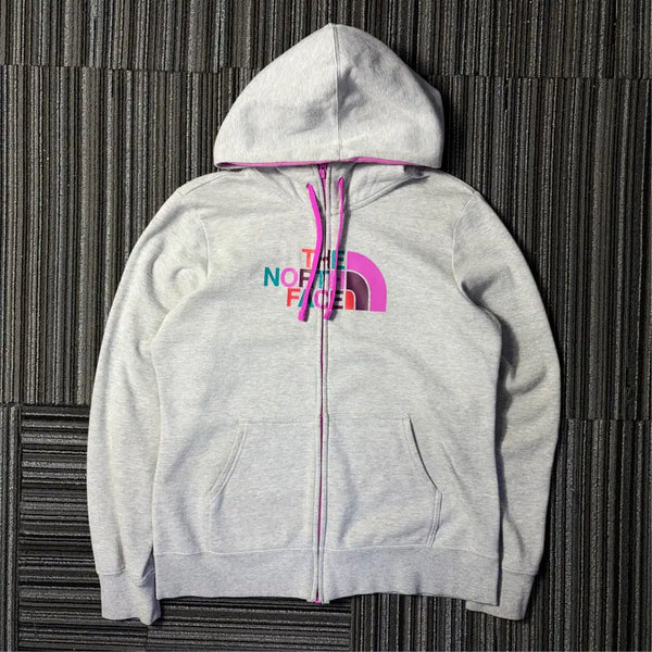 [BUNJANG] The North Face Grey Multicolor Logo Hooded Zip-Up Jacket / 노스페이스 그레이 멀티컬러 로고 후드 집업