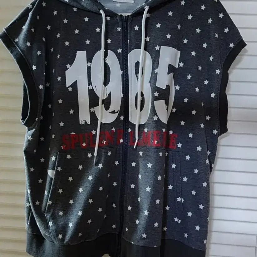 [BUNJANG] STORY 1985 Star Pattern Sleeveless Hoodie Zip-Up / (새상품)STORY 별 패턴 1985 민소매 후드집업