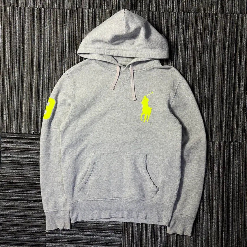 [BUNJANG] Polo Ralph Lauren Grey Big Pony Neon Logo Hoodie / 폴로 랄프로렌 그레이 빅포니 네온 로고 후드티