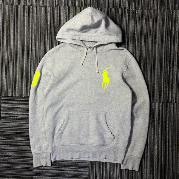 [BUNJANG] Polo Ralph Lauren Grey Big Pony Neon Logo Hoodie / 폴로 랄프로렌 그레이 빅포니 네온 로고 후드티