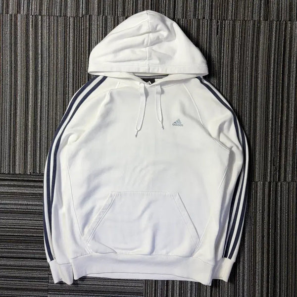 [BUNJANG] Adidas White Three-Stripes Logo Hoodie / 아디다스 화이트 삼선 로고 후드티