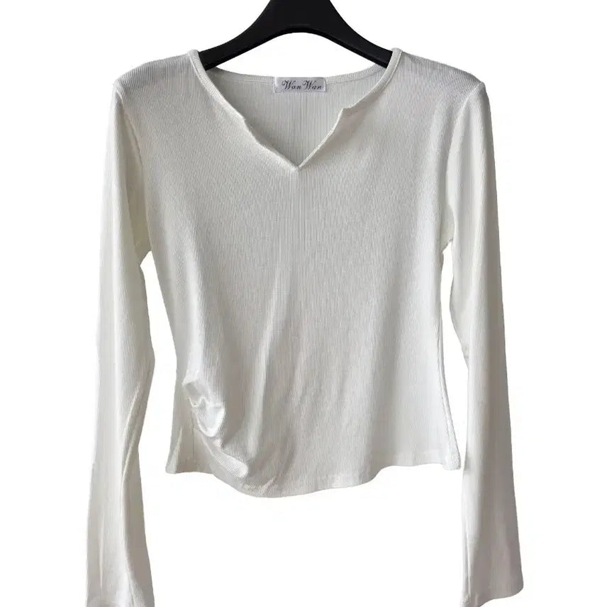 [BUNJANG] White Shirring Ribbed T-Shirt / S/ 화이트 셔링 골지 티셔츠/새제품