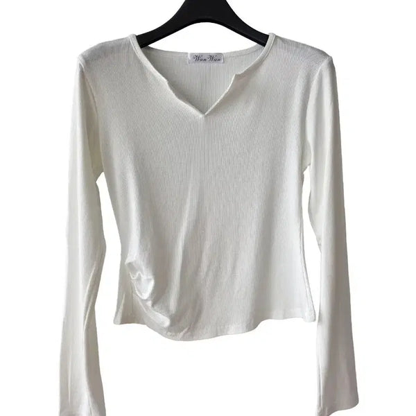 [BUNJANG] White Shirring Ribbed T-Shirt / S/ 화이트 셔링 골지 티셔츠/새제품