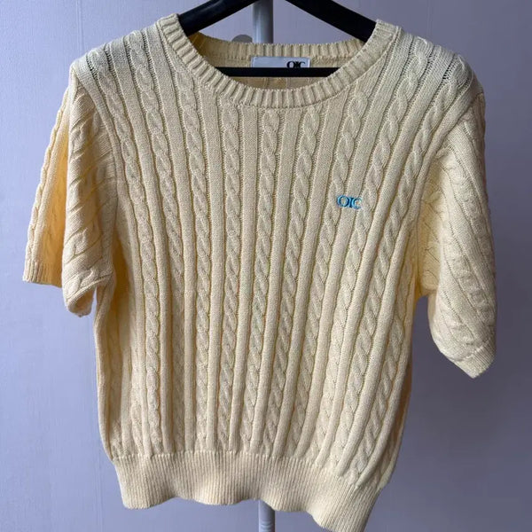 [BUNJANG] OIC Cable Knit Short Sleeve Top / OIC 오아이오아이 반팔니트