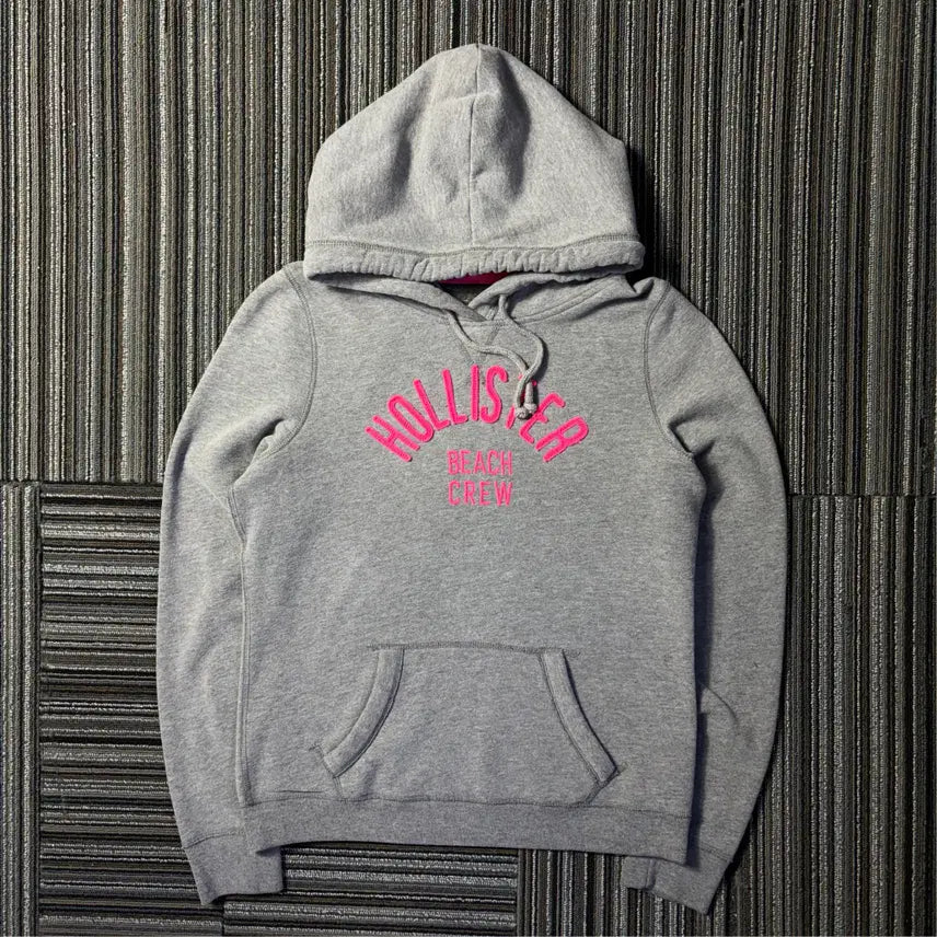 [BUNJANG] Hollister Gray Pink Beach Crew Logo Hoodie / 홀리스터 그레이 핑크 비치 크루 로고 후드티