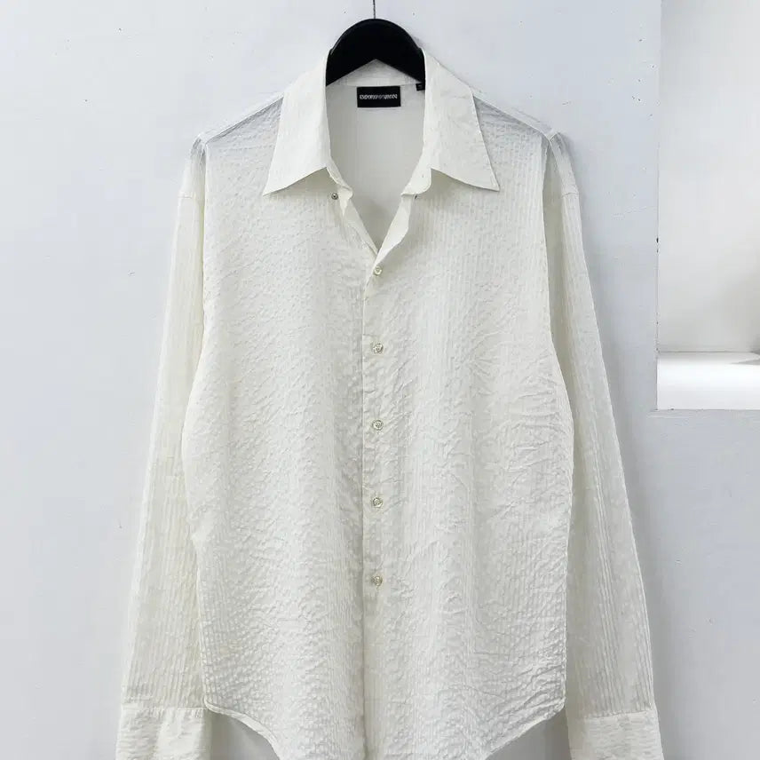 [BUNJANG] Emporio Armani Men's White Striped Cotton Shirt / 아르마니 셔츠
