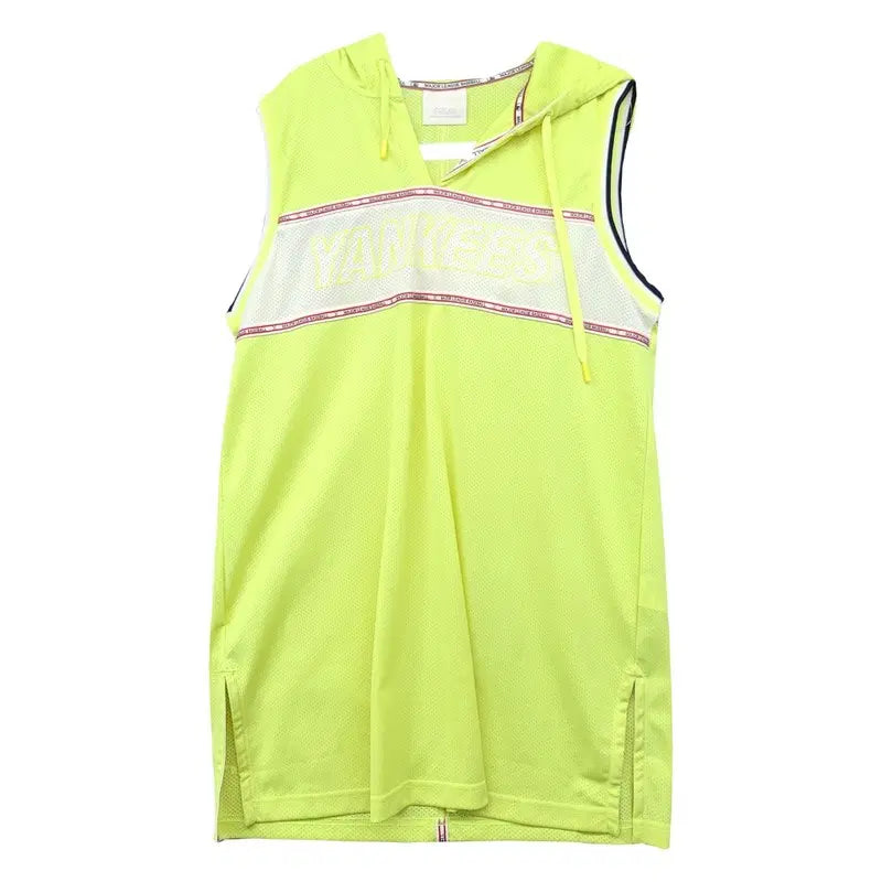 [BUNJANG] MLB Printing Sleeveless Hoodie Yellow / 엠엘비 프린팅 옐로우 민소매 후드티 90