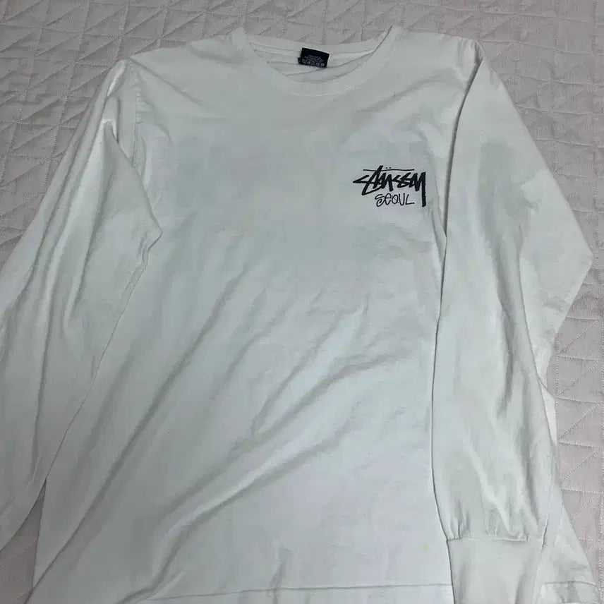 [BUNJANG] Stussy Stock Logo Long Sleeve T-Shirt White M / 스투시 롱슬리브