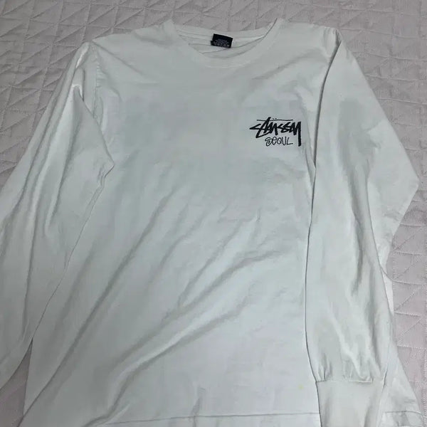 [BUNJANG] Stussy Stock Logo Long Sleeve T-Shirt White M / 스투시 롱슬리브