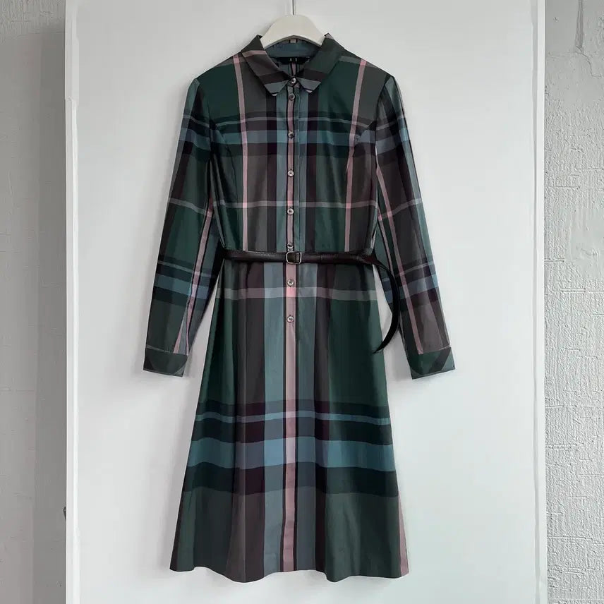 [BUNJANG] Daks Check Belt Long Shirt Dress / 닥스 체크 벨트 셔츠 롱 원피스 Daks