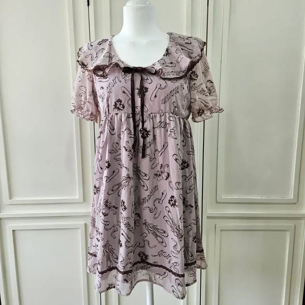 [BUNJANG] fint Ballerina Printing Puff Sleeve Dress / fint 핀트 발레리나 프린팅 퍼프 소매 원피스