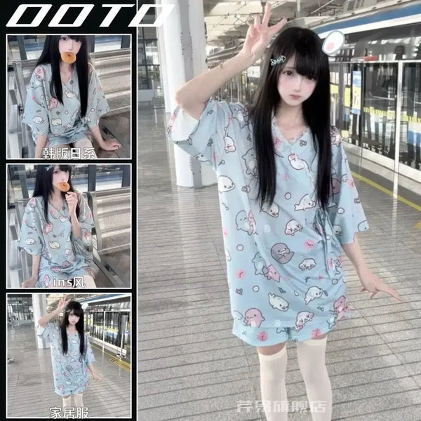 [BUNJANG] Cute Seal Print Short Sleeve T-Shirt and Shorts Set / 귀여운 물개 프린트 반팔+반바지 세트