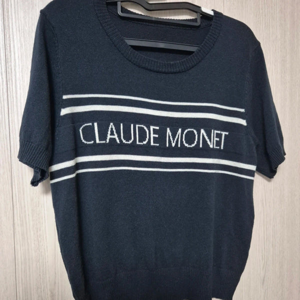 [BUNJANG] Claude Monet Short Sleeve Knit Navy / 클로드모네 반팔 니트 네이비