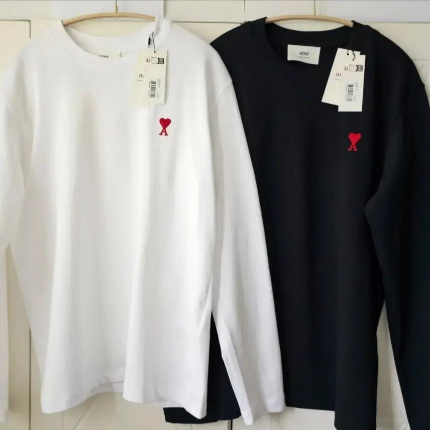 [BUNJANG] AMI Heart Logo Long Sleeve T-shirt White/Black M/L/XL / 아미 하트 로고 롱슬리브 화이트/블랙 M/L/XL