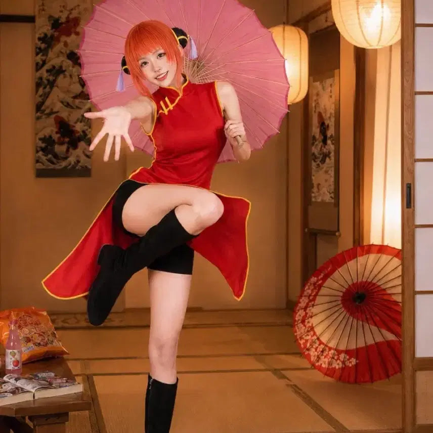 [BUNJANG] Gintama Kagura Cosplay Costume Set + Wig / 은혼 카구라 코스프레 의상 세트 + 가발