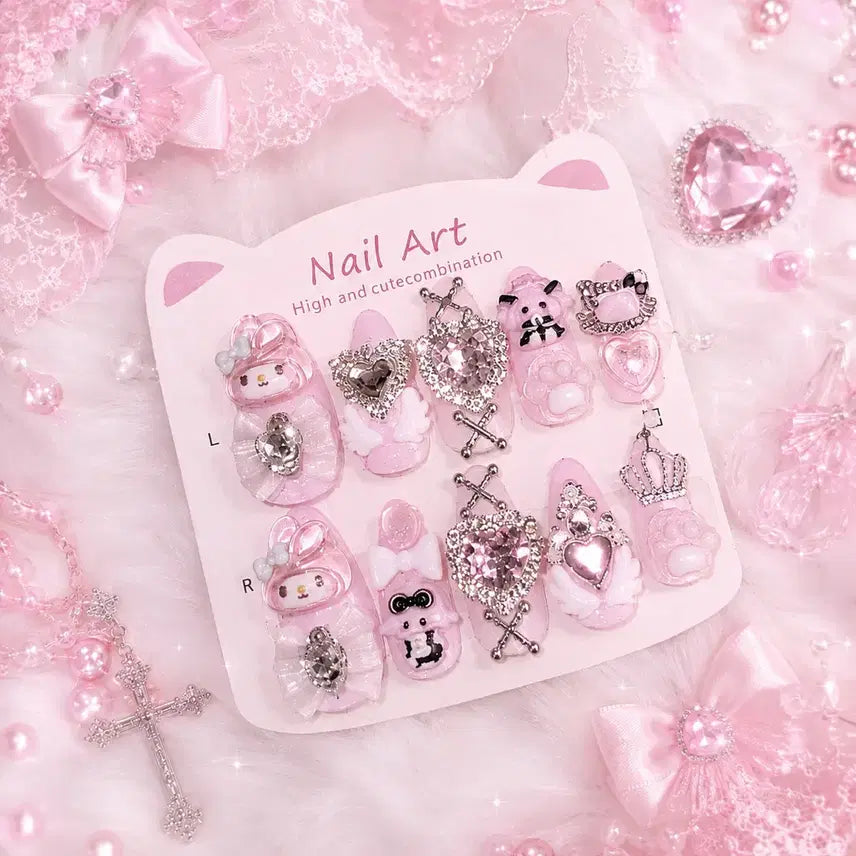 [BUNJANG] Handmade Nail Tips - My Melody Subculture / 양산형 마멜 서브컬쳐 수제 네일팁