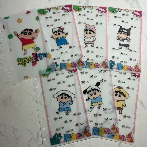[BUNJANG] Crayon Shin-chan Sanrio Cash Challenge Binder Inserts / 짱구 속지/ 현금생활 / 현금 챌린지 / 현금 속지 / 산리오 짱구 속