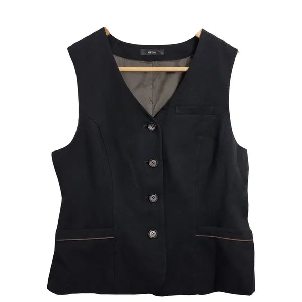 [BUNJANG] AITOZ Vintage Black Vest Cardigan Polyester 100% Women's Size M / AITOZ 빈티지 블랙 베스트 가디건 [M] 폴리에스터 100% 여성 조끼