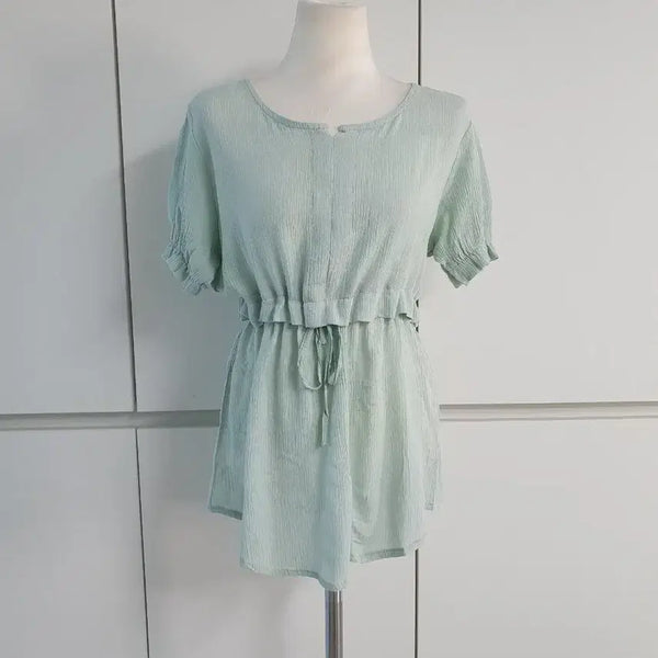 [BUNJANG] New Short Sleeve Blouse - Bright Mint (Size 44-55) / (택있는 새상품)44~55/반팔 블라우스