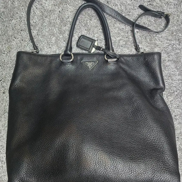 [BUNJANG] Prada Vitello Daino Leather Silver-Tone Tote Bag Shoulder Bag / 프라다 비텔로 다이노 레더 은장 토트백 숄더백