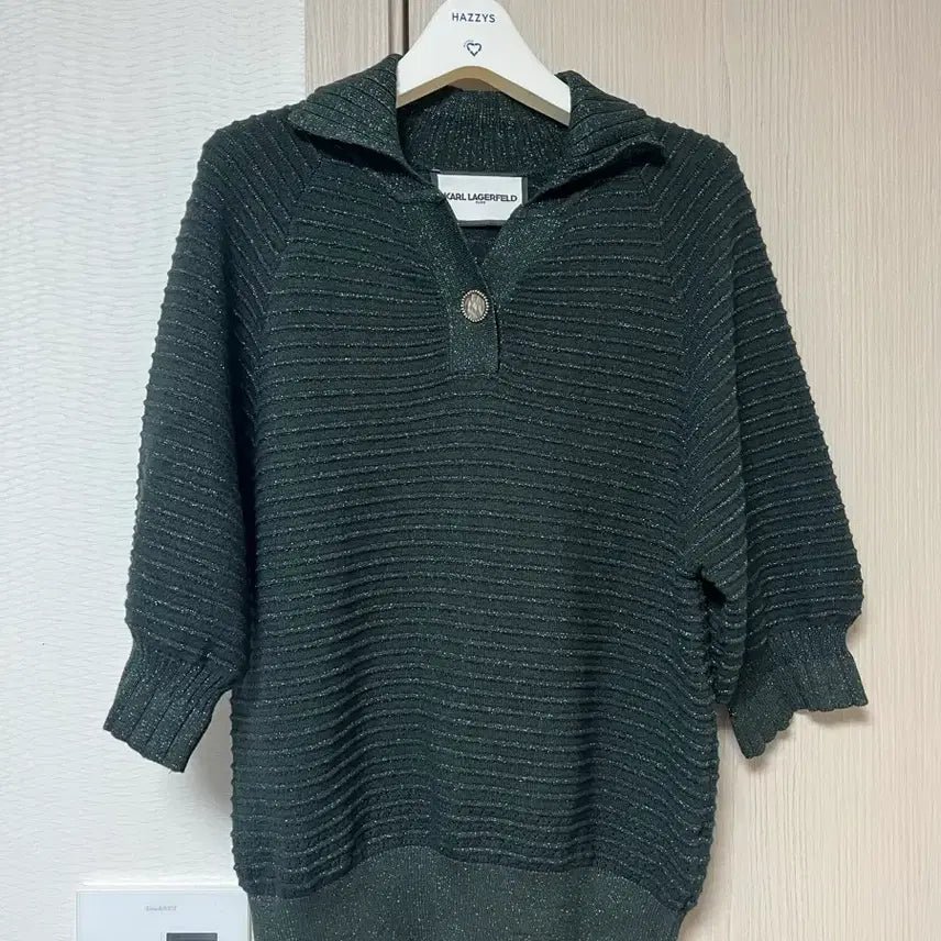 [BUNJANG] Karl Lagerfeld Green Pearl Knit Sweater Size 55 / 칼라거펠트 그린 펄 니트 55사이즈 택포