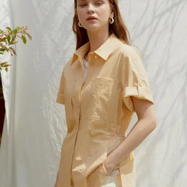 [BUNJANG] Hazzys Ladies Linen Blend Short Sleeve Shirt / 헤지스 레이디스 바스락 반팔 셔츠 85