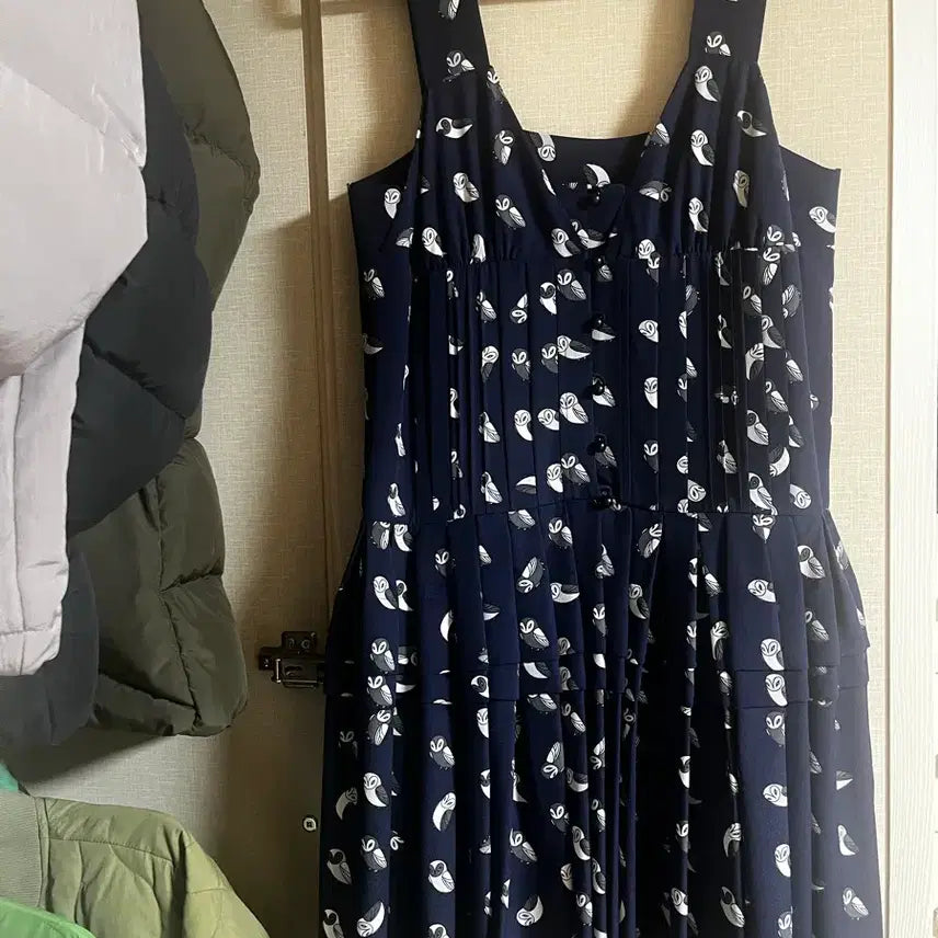 [BUNJANG] Lucky Chouette Owl Pattern Midi Dress / 럭키슈에뜨 원피스
