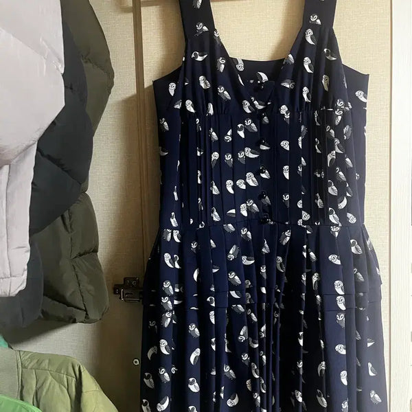 [BUNJANG] Lucky Chouette Owl Pattern Midi Dress / 럭키슈에뜨 원피스