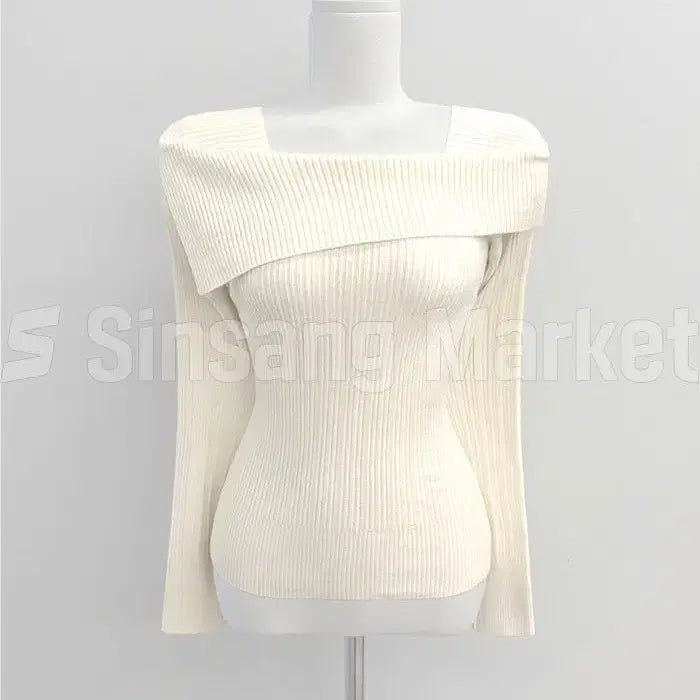 [BUNJANG] Sasaun Off-Shoulder Ribbed Knit Top / [빠른발송] 3만장 판매 사선 오프숄더 골지니트 NT 1556 화이트 추