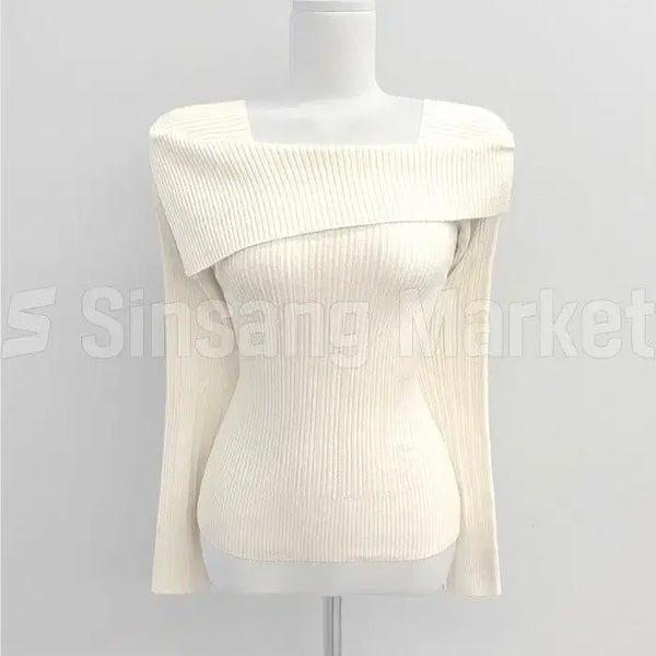 [BUNJANG] Sasaun Off-Shoulder Ribbed Knit Top / [빠른발송] 3만장 판매 사선 오프숄더 골지니트 NT 1556 화이트 추