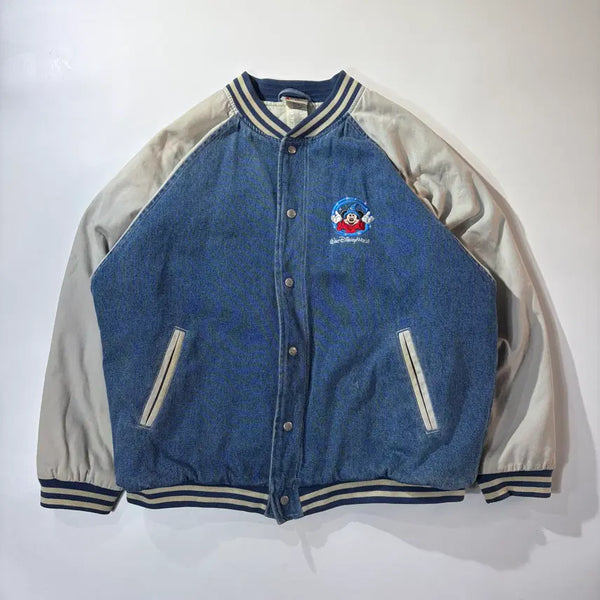[BUNJANG] Disney Mickey Mouse Denim Varsity Jacket / 월트 디즈니 월드 미키마우스 데님 바시티 자켓