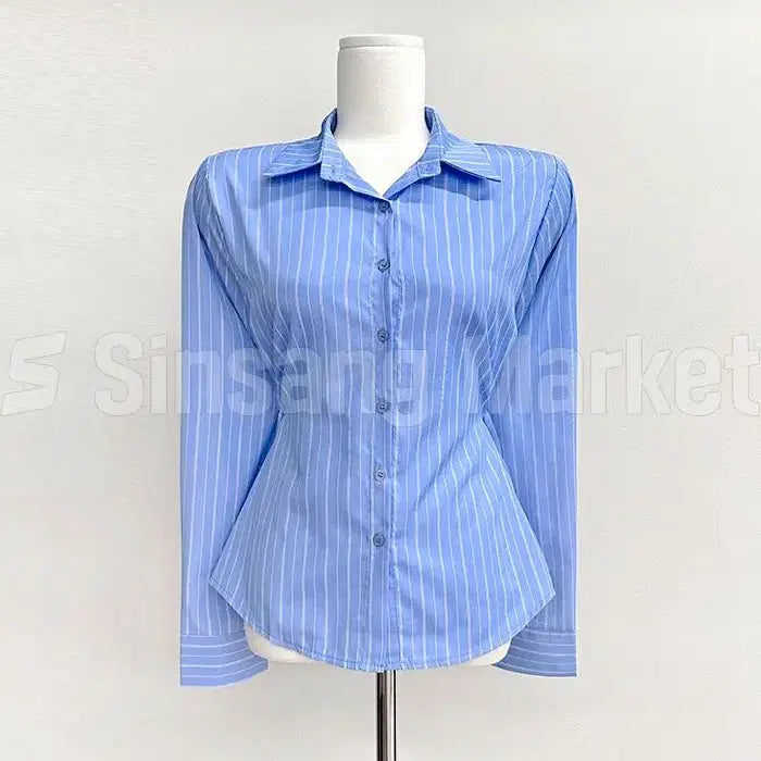 [BUNJANG] Women's Striped Shirt with Waist Button Detail / [빠른발송] 2만장판매 날씬핏 허리단추 스트라이프 셔츠 SH 8004