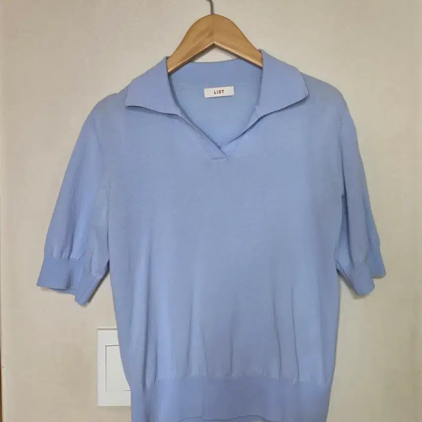 [BUNJANG] LIST Pastel Blue Collar Short Sleeve Knit / LIST 리스트 파스텔 블루 카라 반팔 니트