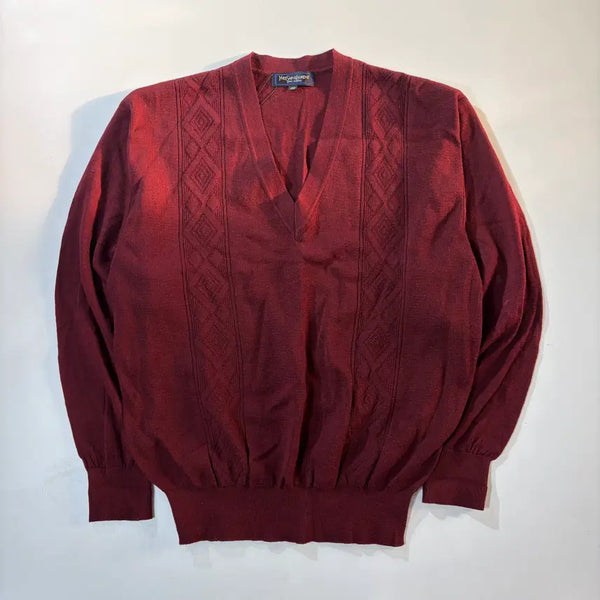 [BUNJANG] Yves Saint Laurent Burgundy Diamond Pattern V-Neck Knit / 입생로랑 버건디 다이아 패턴 브이넥 니트