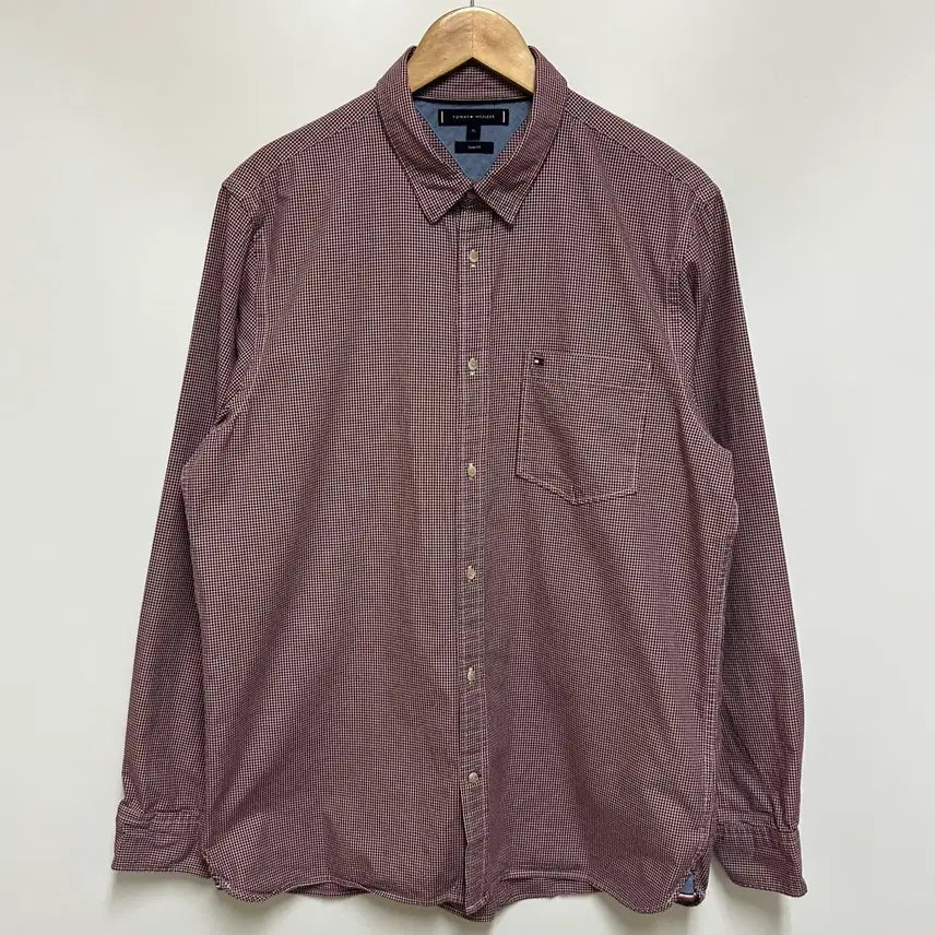 [BUNJANG] Tommy Hilfiger Men's Slim Fit Burgundy Check Shirt (XL) / [남자-105]타미힐피거 슬림핏 체크셔츠