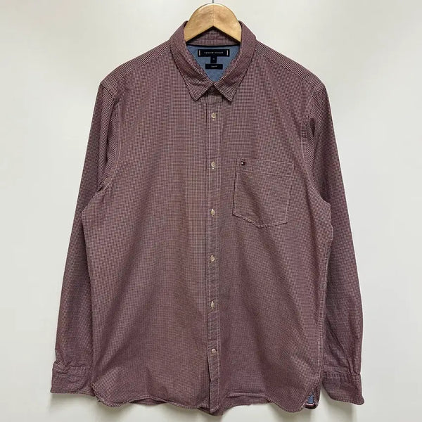 [BUNJANG] Tommy Hilfiger Men's Slim Fit Burgundy Check Shirt (XL) / [남자-105]타미힐피거 슬림핏 체크셔츠
