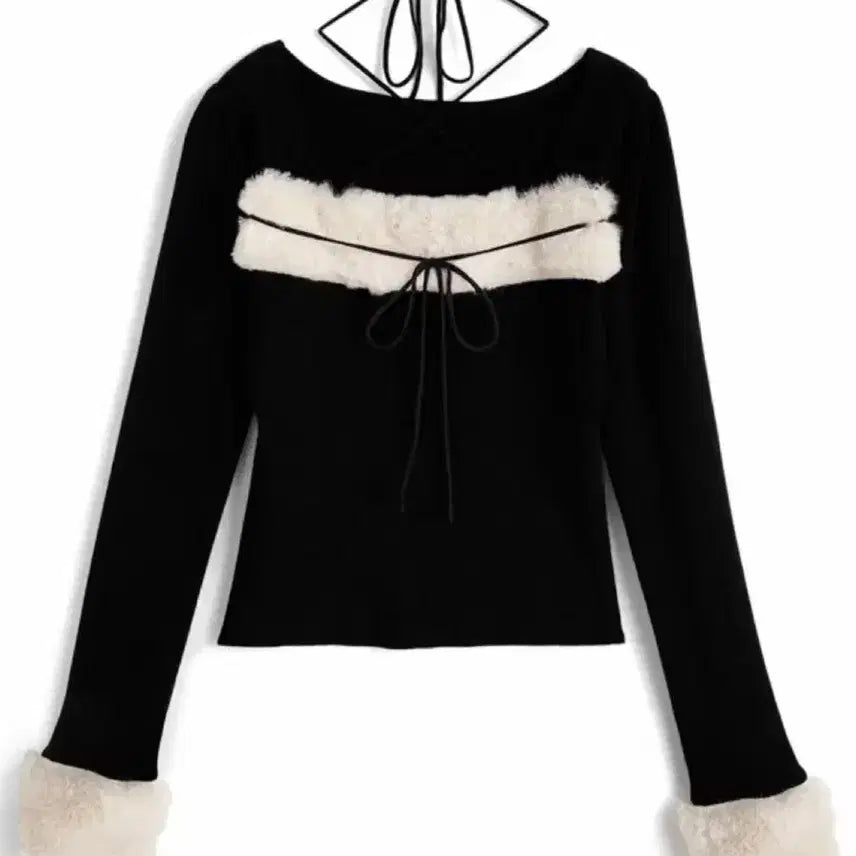 [BUNJANG] Grl Faux Fur Halterneck Ribbed Knit / Grl 그레일 퍼 홀터넥 리본 니트 판매 양도 스나계