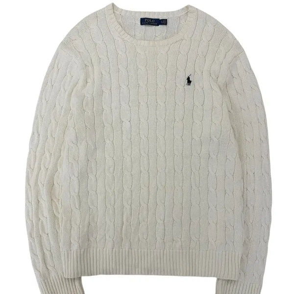 [BUNJANG] Polo Cable Knit Sweater Ivory L / 폴로 꽈배기니트 아이보리