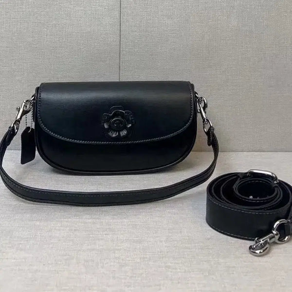 [BUNJANG] COACH Tea Rose Maan Bag Black Shoulder Bag / COACH 브라운 로즈 마안백 여성용 블랙 숄더백