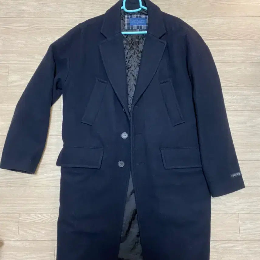 [BUNJANG] Men's Navy Wool Blend Single Breasted Overcoat / 남자 네이비 코트